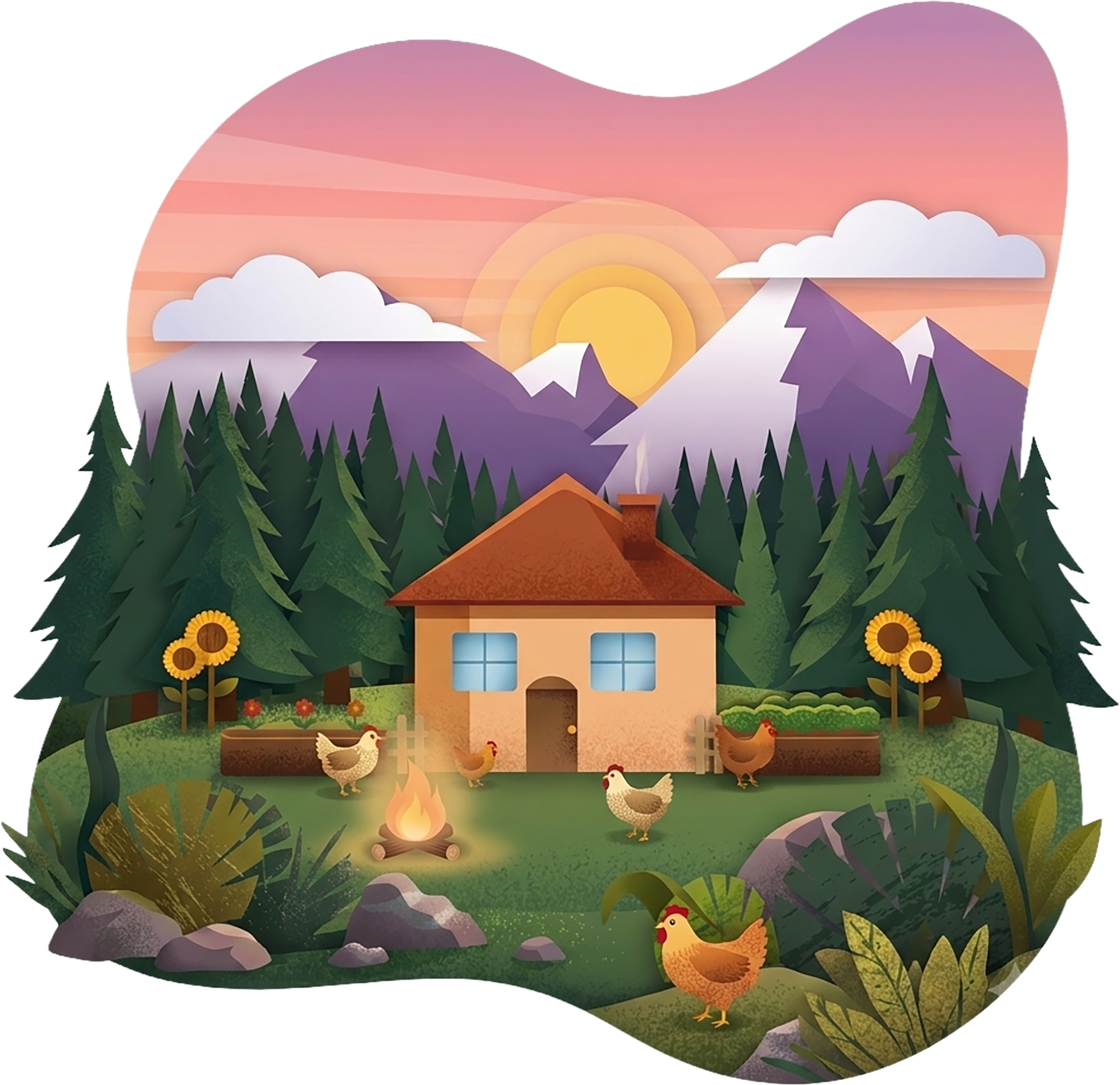 Camp Clucksworth cabin illustration
